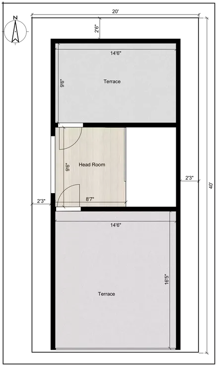 20 40 duplex house plan south facing of the Residential building Terrace Floor Plan