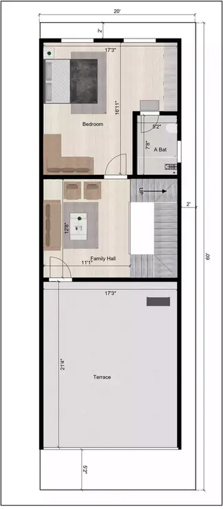 20 60 house plan with car parking north-facing duplex plan with G+3 floors 2nd Floor Plan