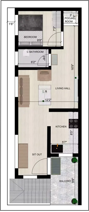Home design 15 * 40 1bhk typical floor plan size is 15' x 40' feet duplex 2nd Floor