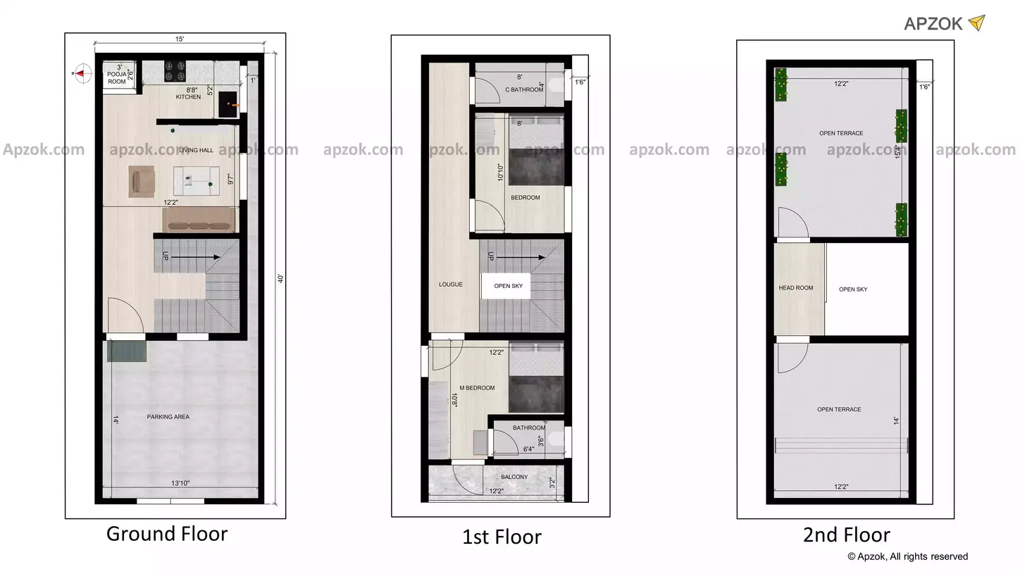 15 * 40 house design duplex plan of the Residential Building