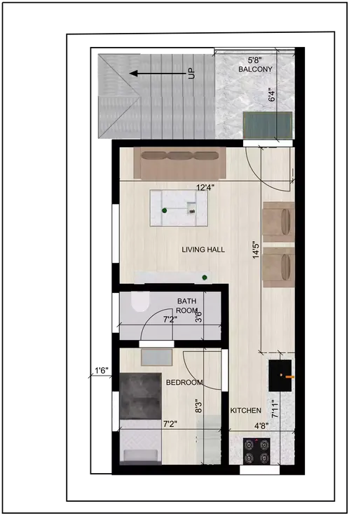 15 x 30 south facing house plans Rental design of Residential plot 1st Floor plan
