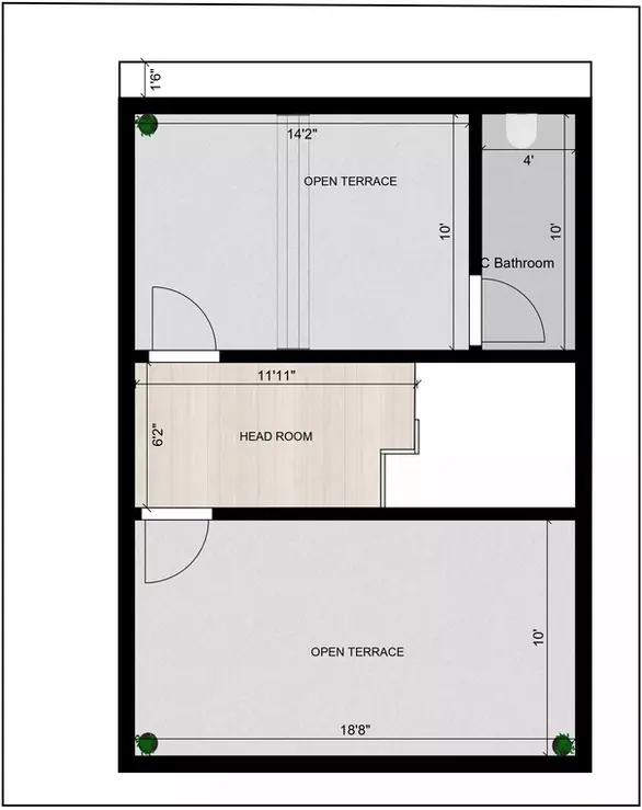 Modern 20 * 30 duplex house design 4bhk plan, designed over four levels Terrace Floor