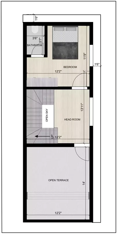 15 * 40 house plan 3bhk of the Residential Building 2nd Floor