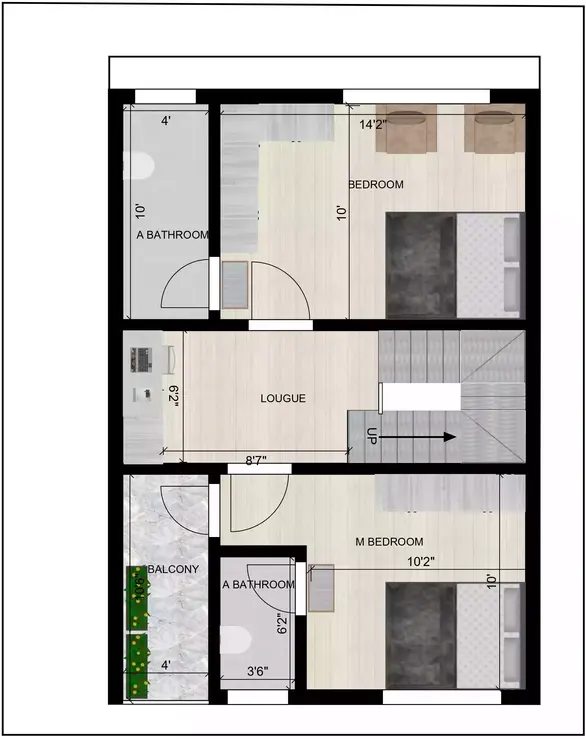 20 * 30 house plan 2bhk 3d west-facing plot 2nd Floor