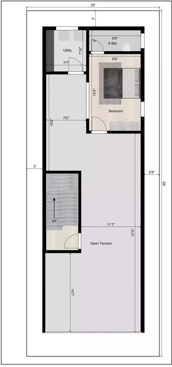3 bedroom house plan 25 x 65 plot 1st Floor Plan