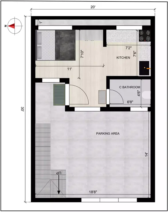 20x30 duplex house plan west facing residential unit Ground Floor