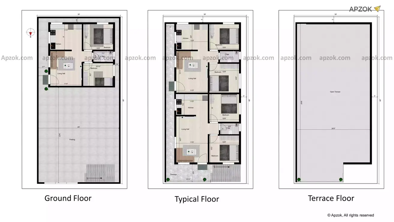 30 x 60 house design 2 portion 2bhk plan of the Residential building