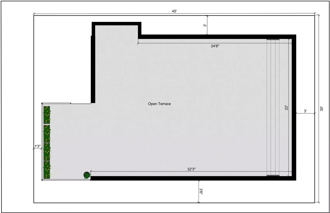 45 feet by 30 feet rent plan Terrace Floor Plan