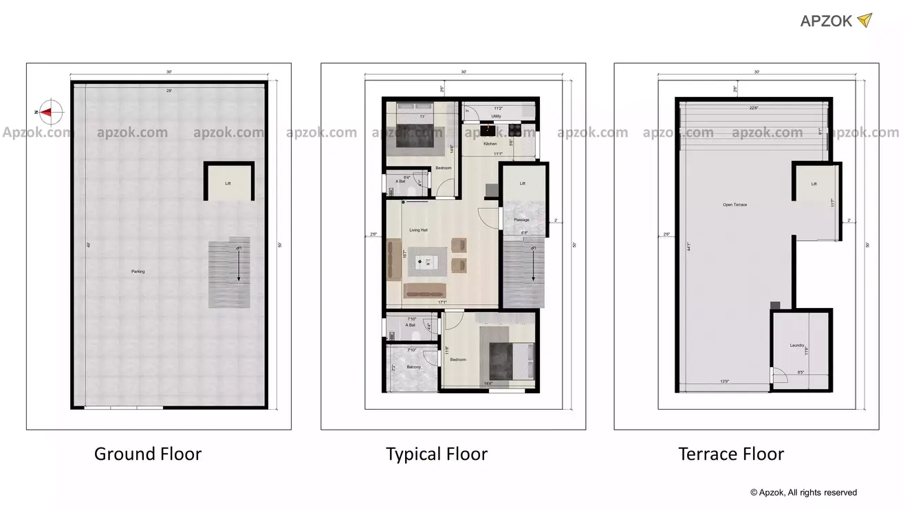 30 by 50 west facing house plan of the Residential building