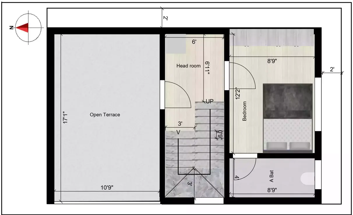 30 * 20 house plan duplex 3bhk west facing of the building features a west-facing orientation Terrace Floor Plan