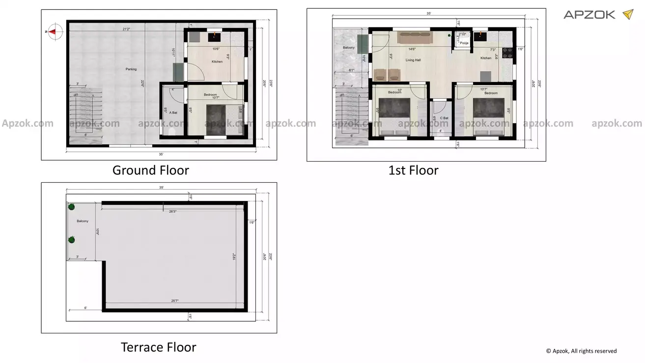 35 * 23’6” house plan 2 bedroom which is beautifully designed west-facing house