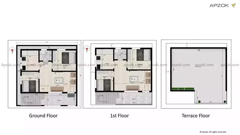 30x30 ft North Facing 2BHK Vastu Home Plan | RK0005