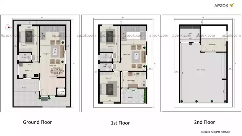 3BHK Duplex East Facing House Design 30x45 ft | RL0161