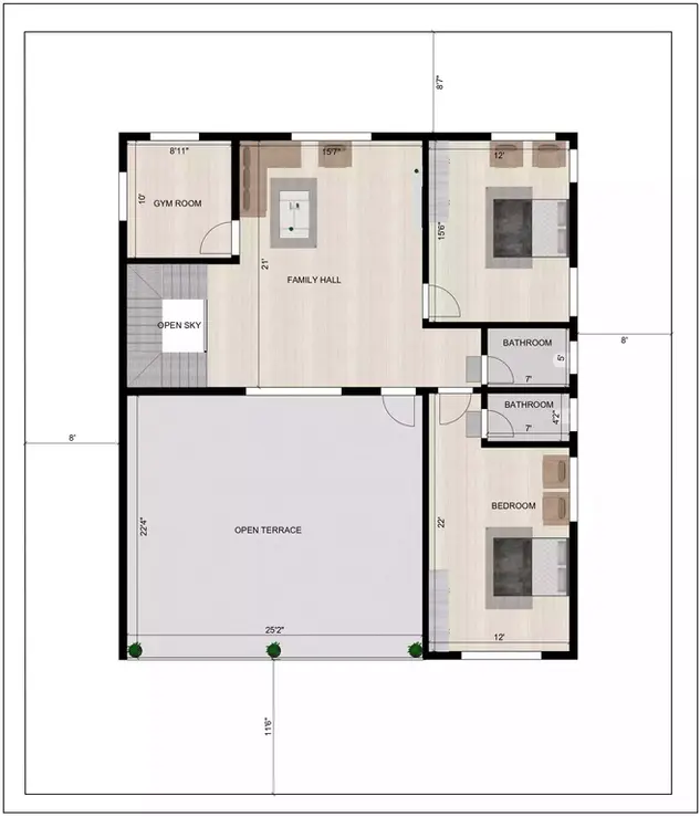 3BHK luxury duplex House plan 55 by 65 feet with backyard and garden 1st Floor Plan