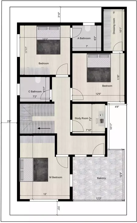 28 * 50 house plan duplex south facing of the Residential building 1st Floor Plan