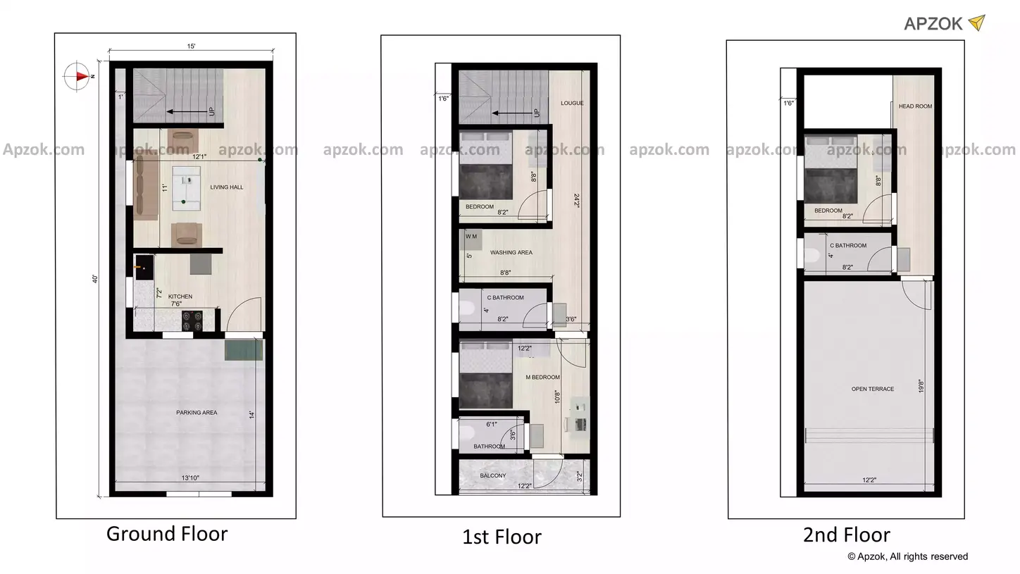 15 40 home design 3bhk duplex plan of the Residential Building