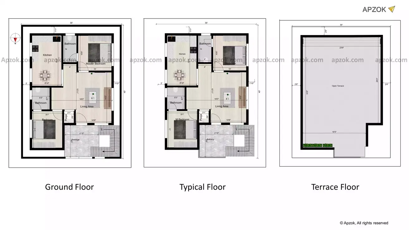 30 40 2bhk house plan north facing residential unit