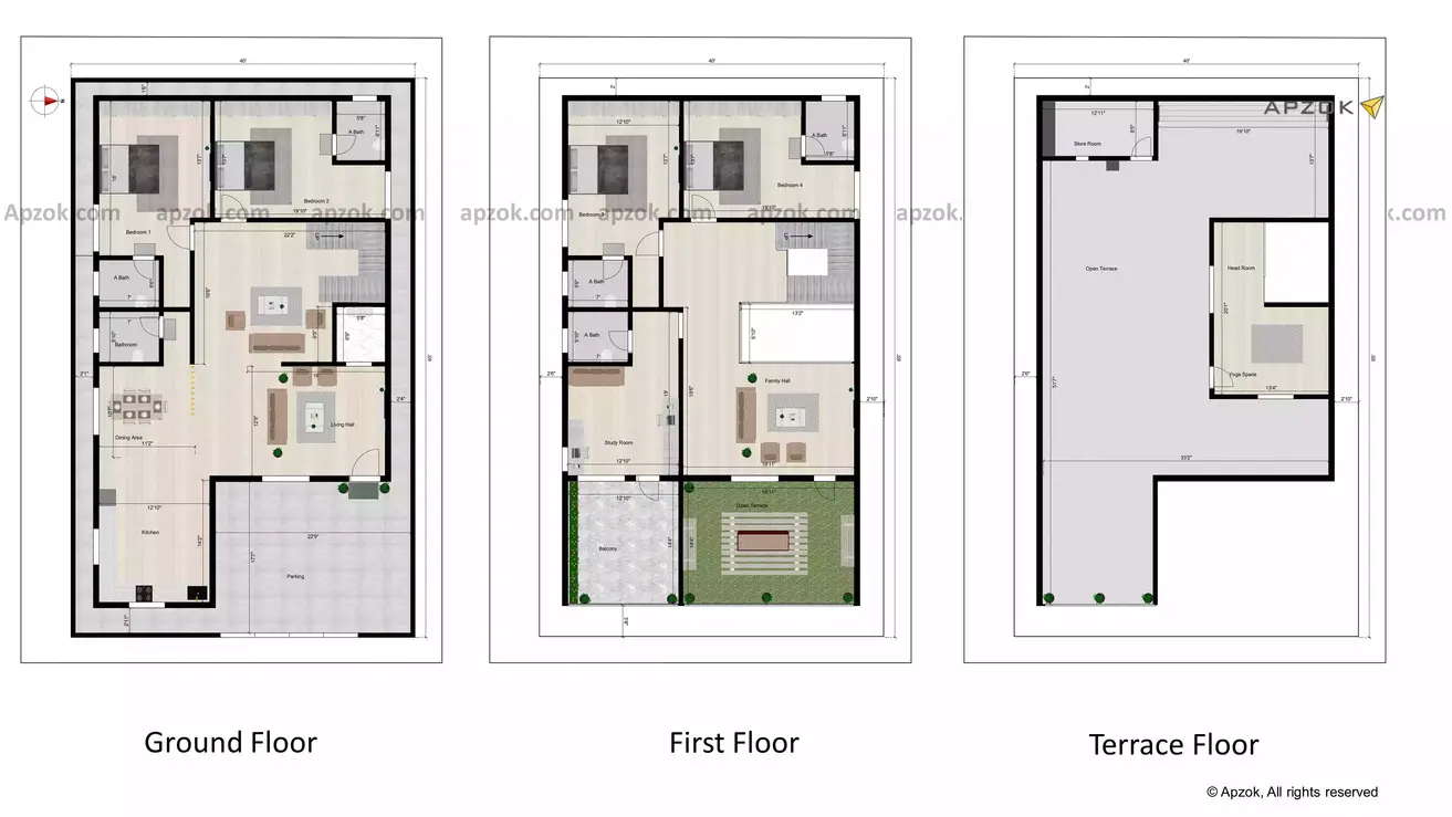 4BHK east facing Duplex House Plan with parking and Garden