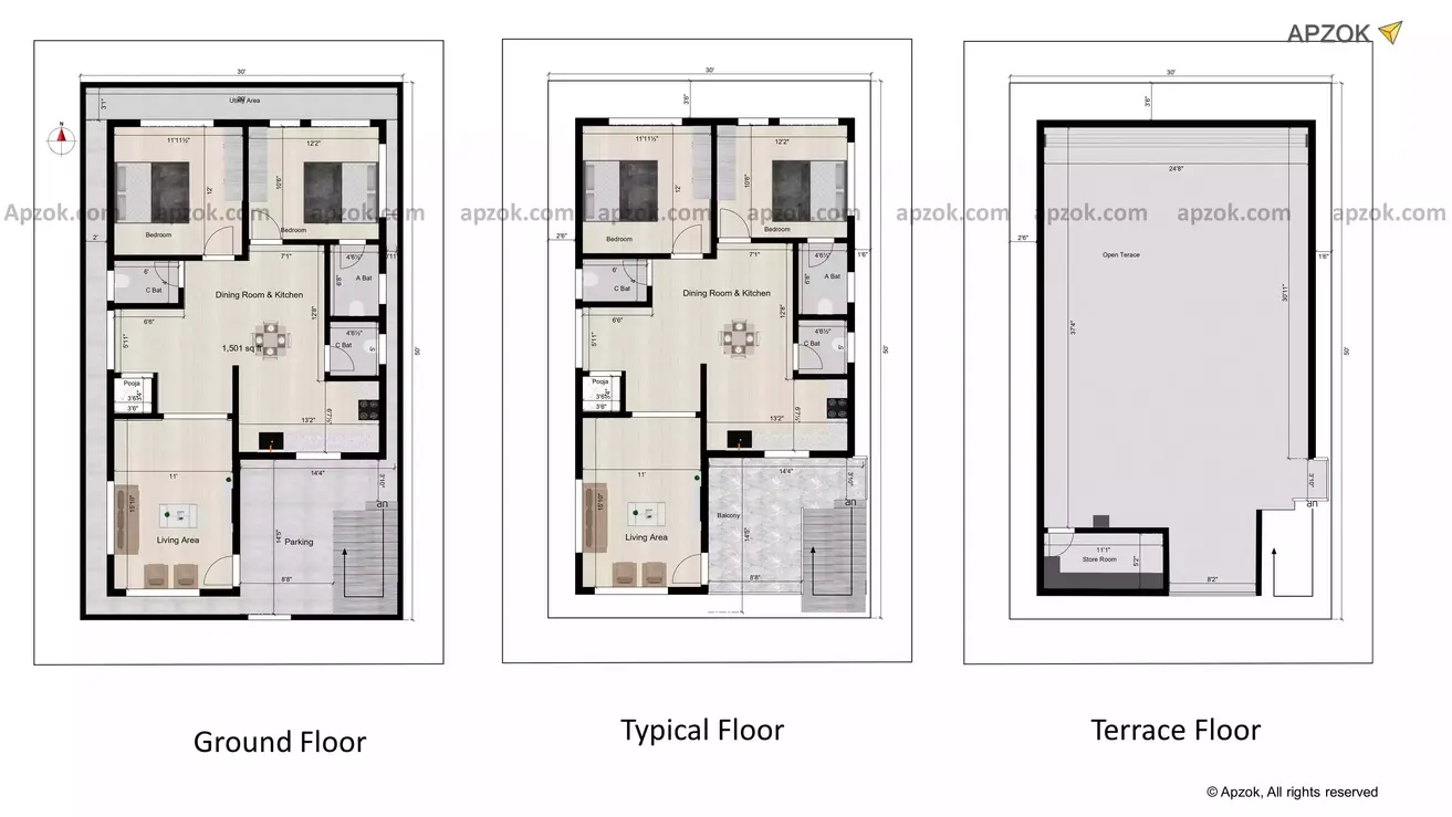 30' x 50' south-facing site, primarily designed for rental purposes
