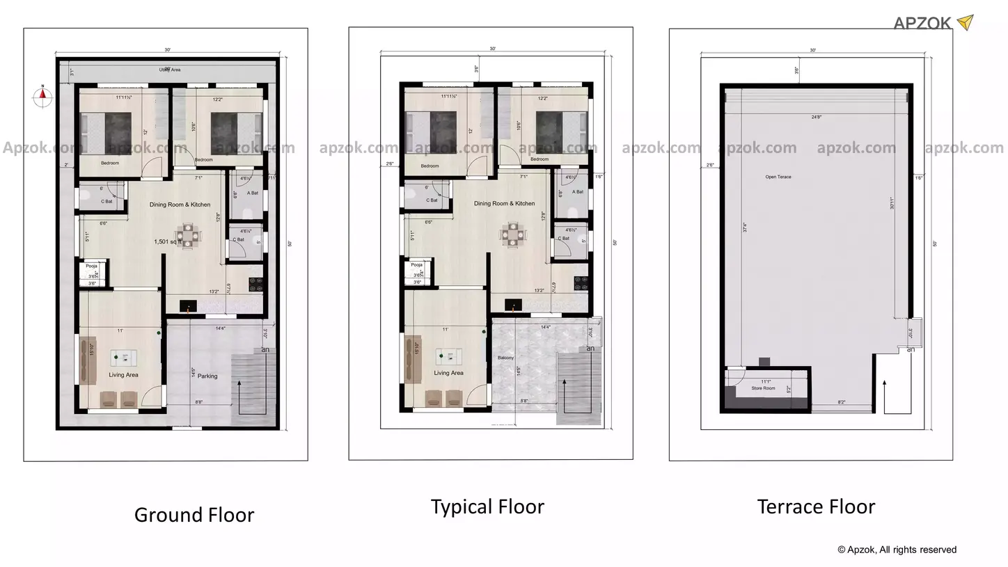 30' x 50' south-facing site, primarily designed for rental purposes
