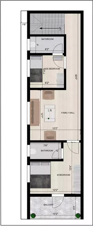 House design plan 15 * 50 3bhk duplex modern East facing plan 1st Floor Plan