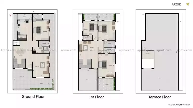 4BHK Duplex North Facing House Design 35x65 ft | RN0055
