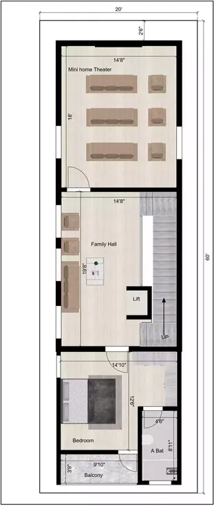 20 * 60 house plan 3bhk with car parking 2nd Floor Plan