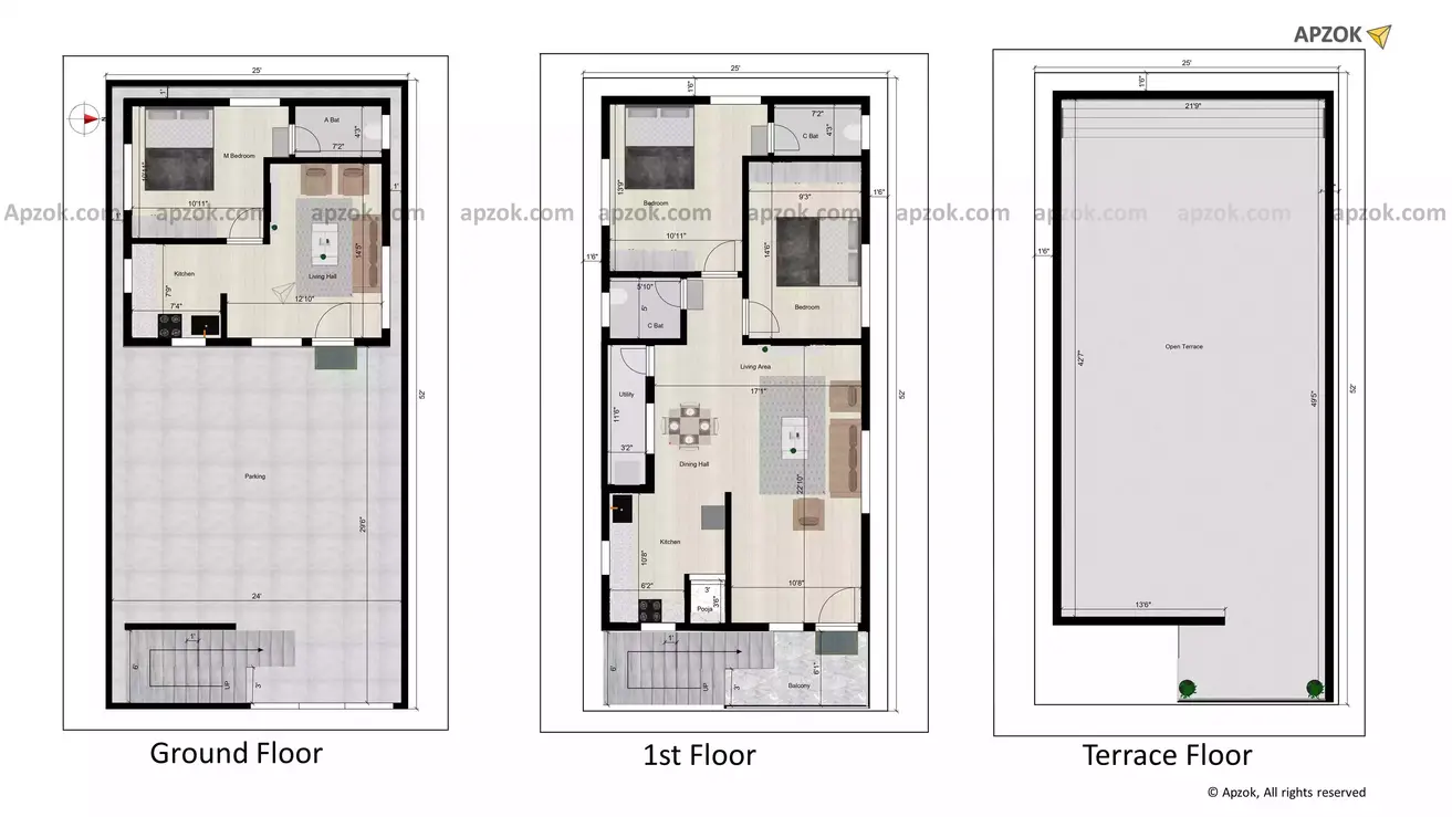 The 25 52 house design 2bhk east facing with 1bhk ground floor rent plan