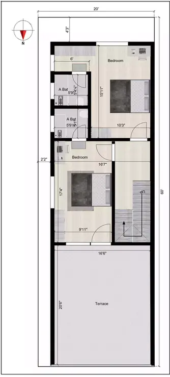 North facing house vastu plan 20 x 60 3bhk plan 1st Floor Plan