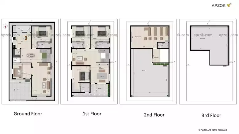 30x60 ft 4BHK Duplex North Facing House Plan | RN0041