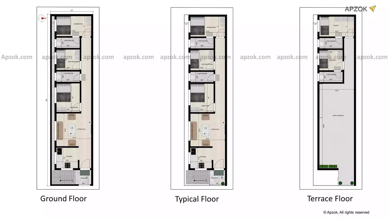 15 x 60 house plan east facing rental 3bhk