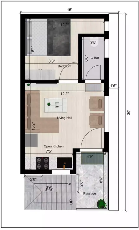 15 * 30 feet house plan of the Residential building 2nd Floor Plan