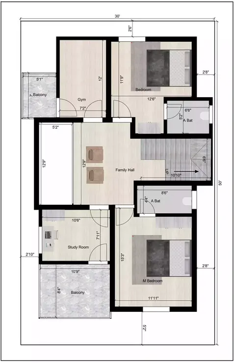 30 * 50 3bhk plan duplex west facing 1st floor plan
