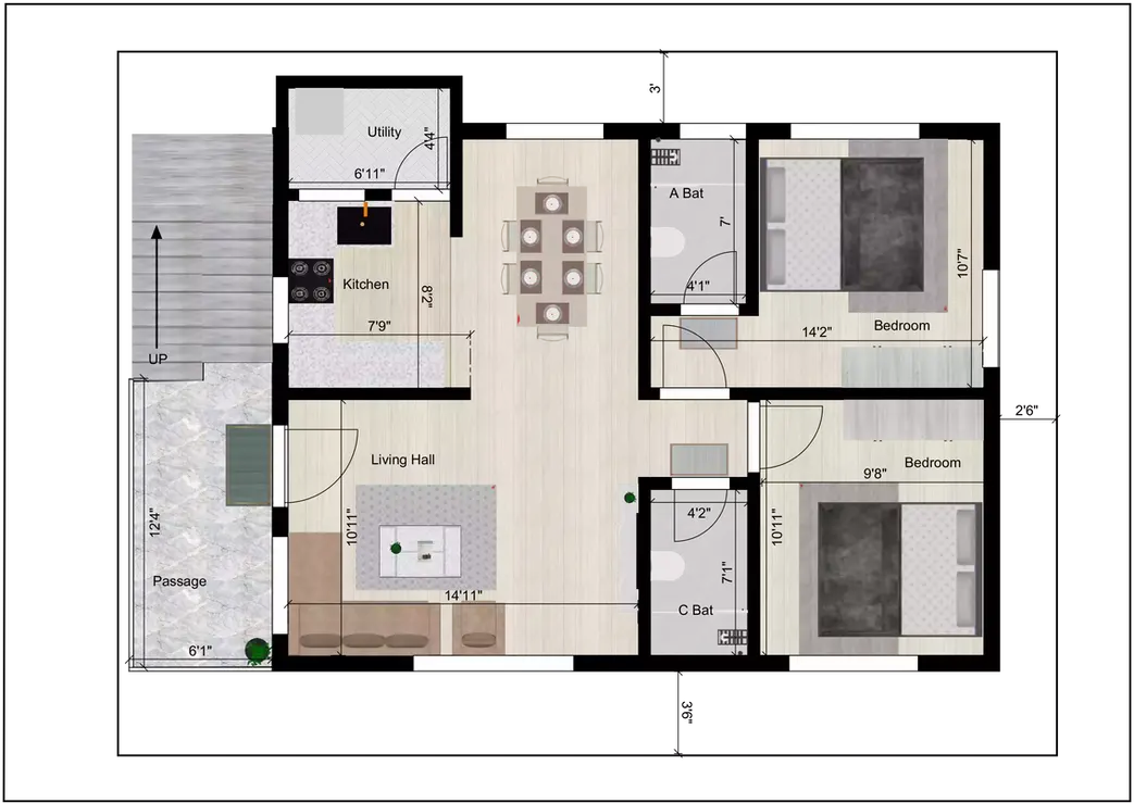 40 x 30 rental plan north facing 2nd Floor Plan