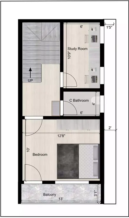 16 * 30 house plan design of the Residential building 2nd Floor Plan