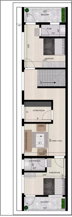 15x60 house design west facing of the Residentail Plot 1st Floor Plan