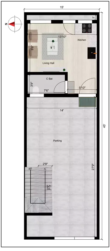 15 45 house plan 2 bhk typical floor plan ground floor