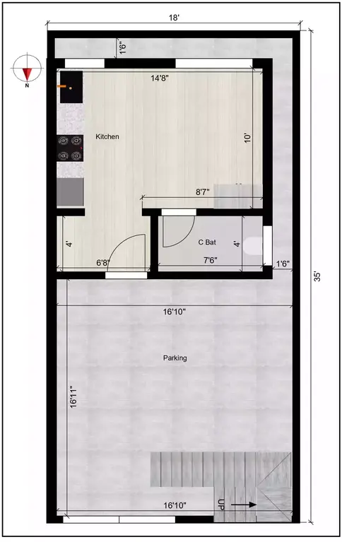 18 feet by 35 feet house design single bedroom typical floor plan design Ground Floor Plan