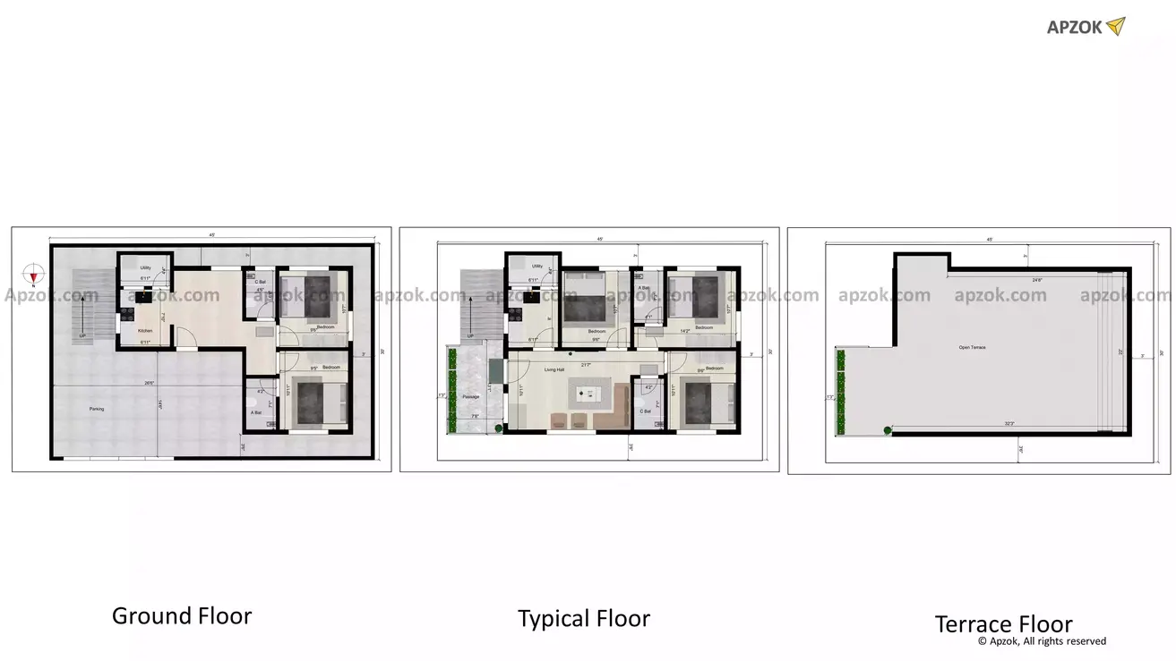 45 feet by 30 feet rent plan