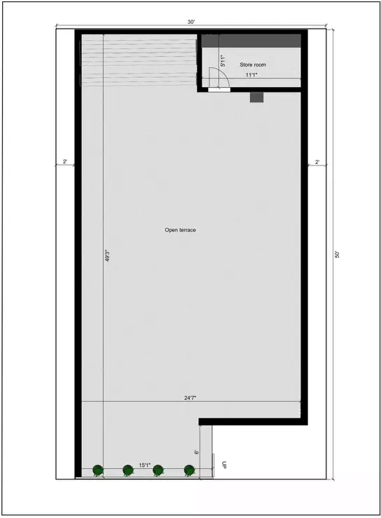 a north-facing 30' × 50' luxurious rental house with ample parking space Terrace floor plan