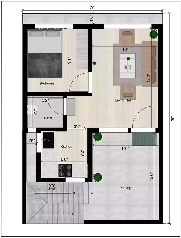 20x30 house designs and plans of the Residential building Ground Floor