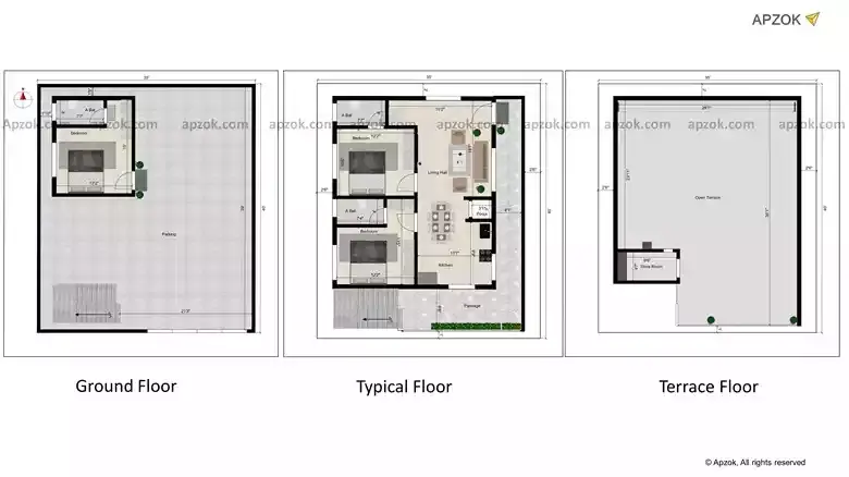 South Facing 2BHK Home Design 35x40 ft | RL0148
