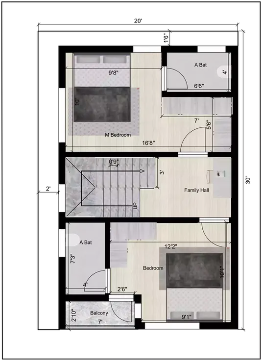 20 30 duplex house plan of the Residential building 1st Floor