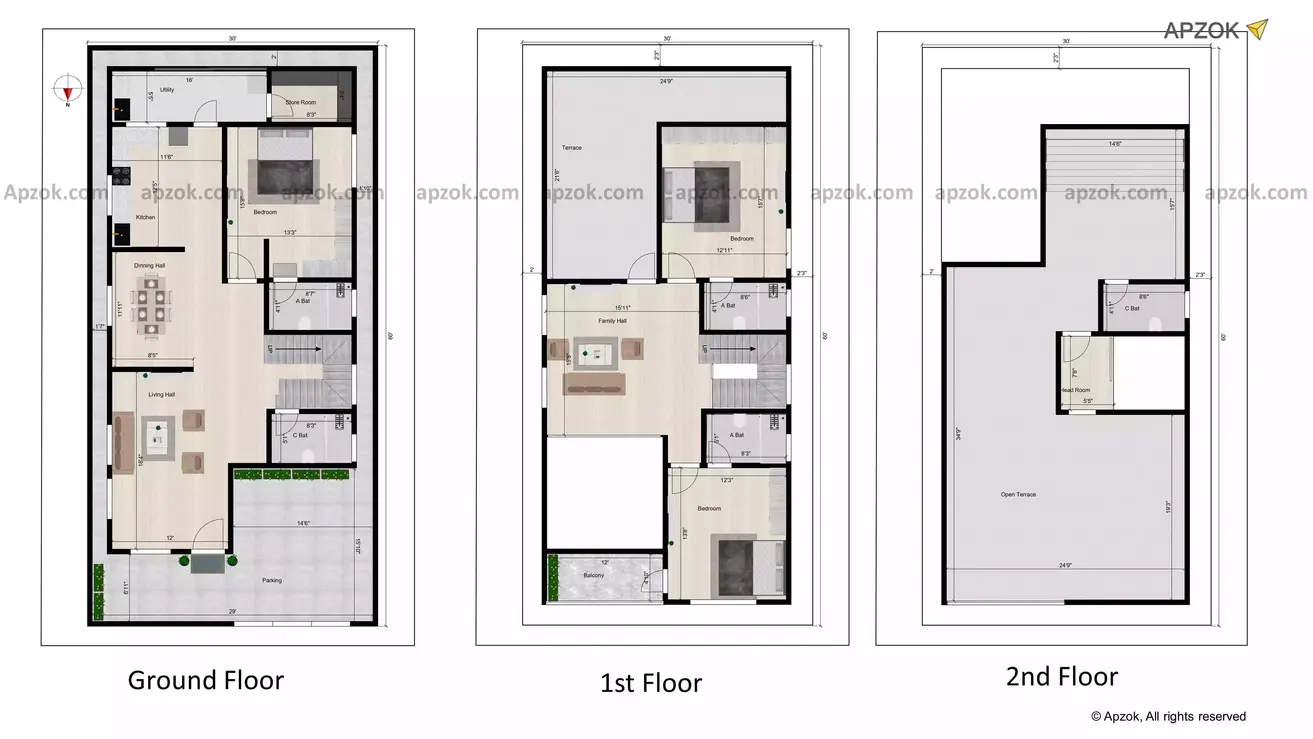 30 60 house plan 2 bhk duplex of the Residential building