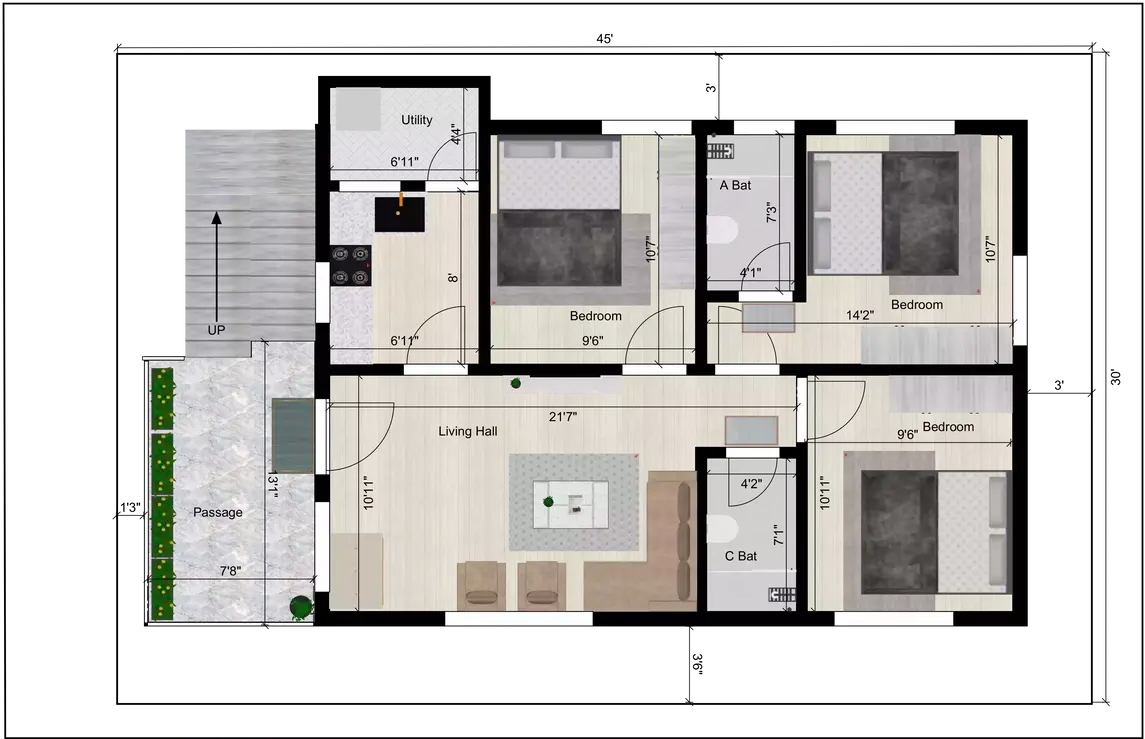 45 feet by 30 feet rent plan 2nd Floor Plan