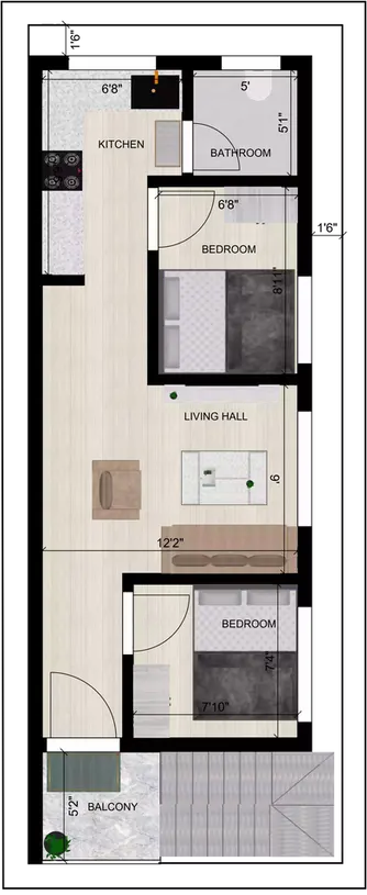 15 40 house plan 3d 2bhk duplex typical floor size 1st Floor