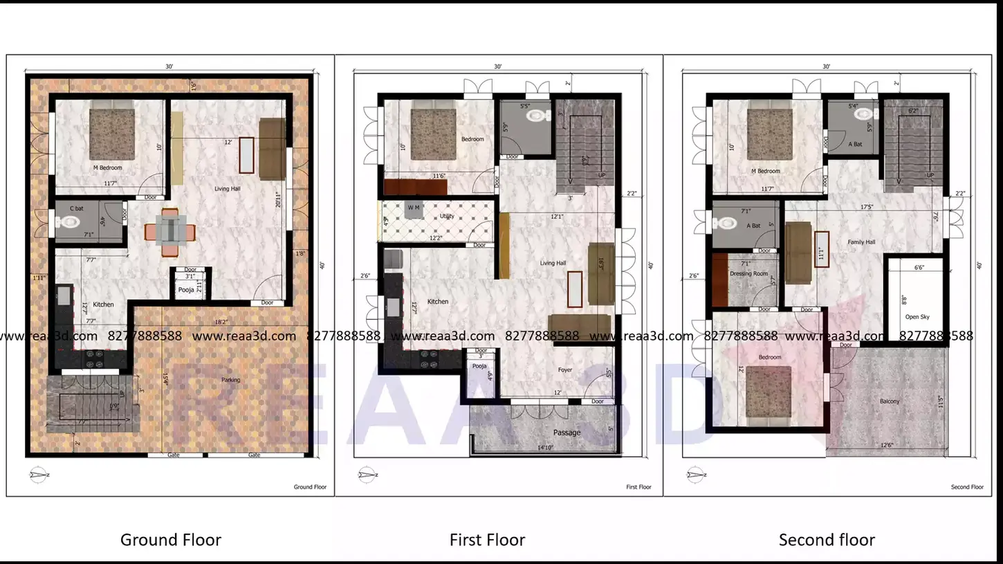 30 by 40 East Facing 3BHK Duplex House Plan with 1BHK
