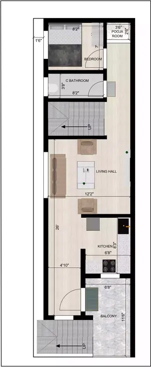 15by50 house plan south facing duplex wuth Rental plot 1st Floor Plan