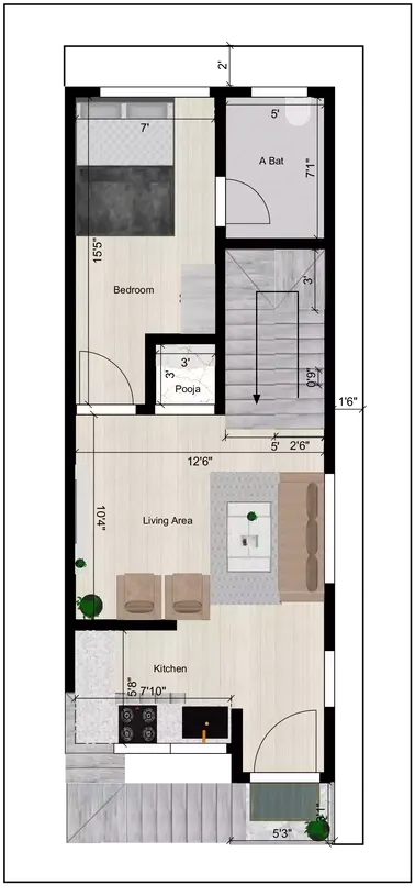 15 * 40 house design plan of the Residential building 1st Floor