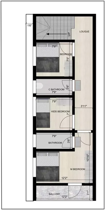 15 * 40 house plan duplex of the Residential Building 1st Floor
